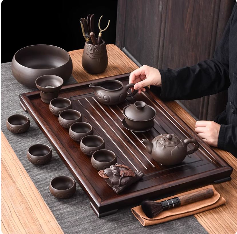 紫砂功夫茶具套装 家用客厅排水式茶盘茶具现代简约中式复古整套