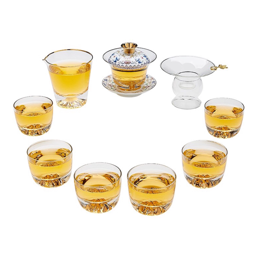 玻璃功夫茶具套装中式珐琅彩盖碗家用泡茶工具茶杯礼盒套装