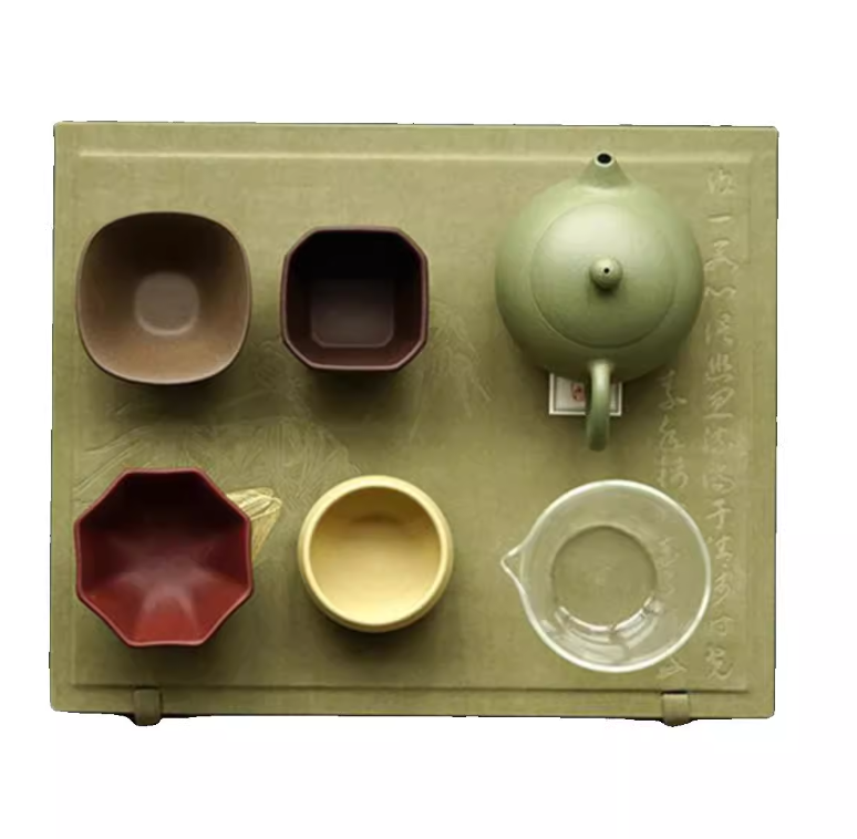 Pulees宜兴紫砂壶绿泥/段泥一壶4色杯公道杯家用商务办公送礼盒装
