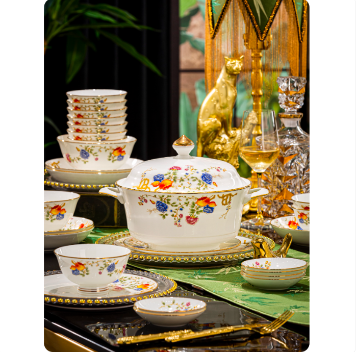 酒店会所圆桌碗盘个人餐位摆台景德镇高档骨瓷餐具套装碗碟家用